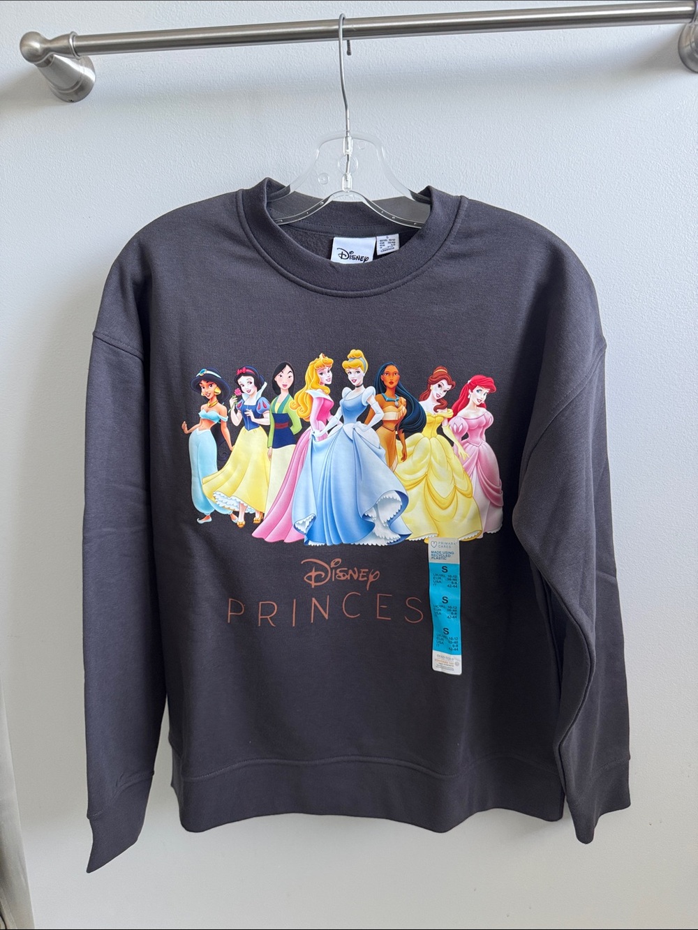 Disney Black Crew Sweatshirt with Full-Color Princess Print